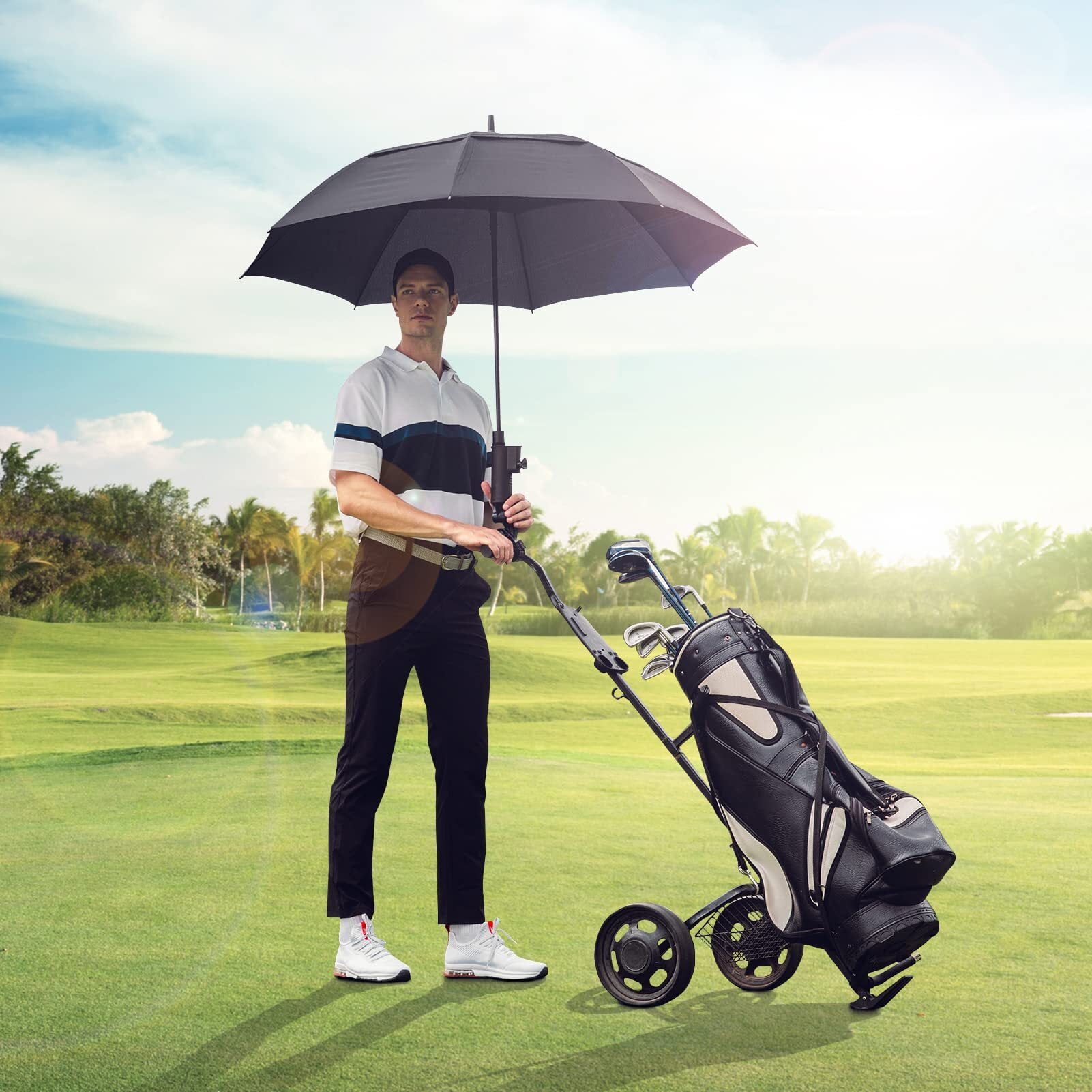 Gonex 68 Inch Automatic Open Golf Umbrella, Extra Large Vented Stick Umbrellas with Windproof Double Canopy