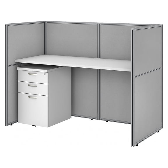 Easy Office Cubicle Desk Set with 45H Closed Panels in White - Engineered Wood