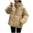 thumbnail image 2 of Htigea Clearance Women's Hooded Winter Stand Collar Zip Puffer Jacket Baggy Short Padded Down Coats with Zip Pockets Fall Savings Khaki,S, 2 of 6