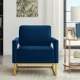thumbnail image 3 of Velvet Barrel Accent Arm Chair, Upholstered Leisure Accent Arm Chair with Armrest and Gold Metal Base, Modern Comfy Club Side Couch Sofa Chair for Living Reading Guest Room Bedroom Office,Navy, 3 of 9