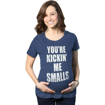 

Maternity Kicking Me Smalls Funny T Shirt Pregnancy Announcement Novelty Tee Heather Navy XX-Large