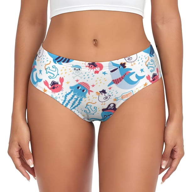 Balery Cute Shark Ropa Interior de Algodón para Mujer con Dibujo – Braguitas Cómodas y Elásticas, Estilo Clásico-XX-Large
