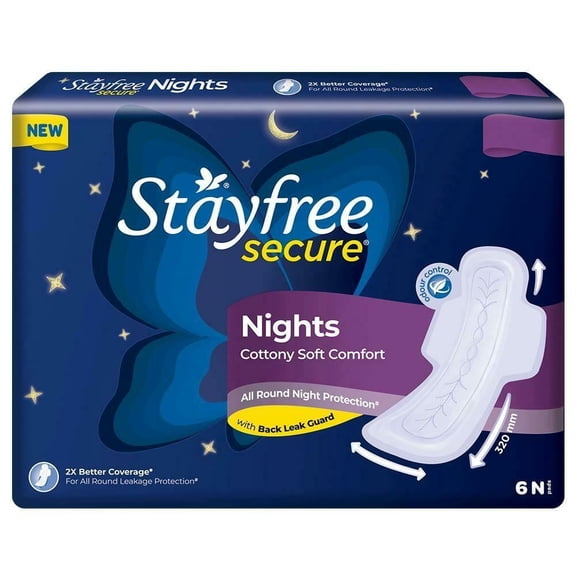 Stayfree Secure Nights Cottony Soft Comfort Sanitary Pad, 6 Count