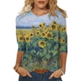 thumbnail image 1 of Blouses pour Femmes Mode Été Imprimé Manches Mi-Longues Col Rond Tee Décontracté Hauts et Blouses pour Femmes en Solde, 1 of 5