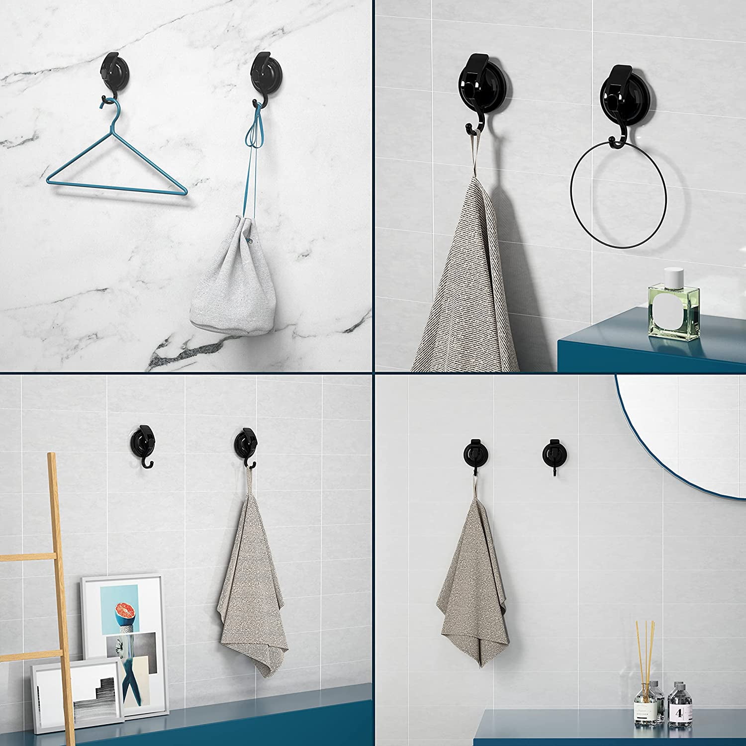 SOCONT Suction Cup Hooks for Shower, SUS 304 Stainless Steel Shower Hook  for Inside Shower, Matte Black Plished Easy to Install Super Suction for