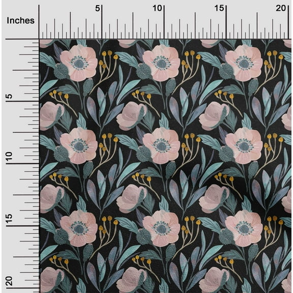 oneOone Cotton Jersey Black Fabric Leaves & Flower Floral Sewing Craft Projects Fabric Prints By Yard 58 Inch Wide