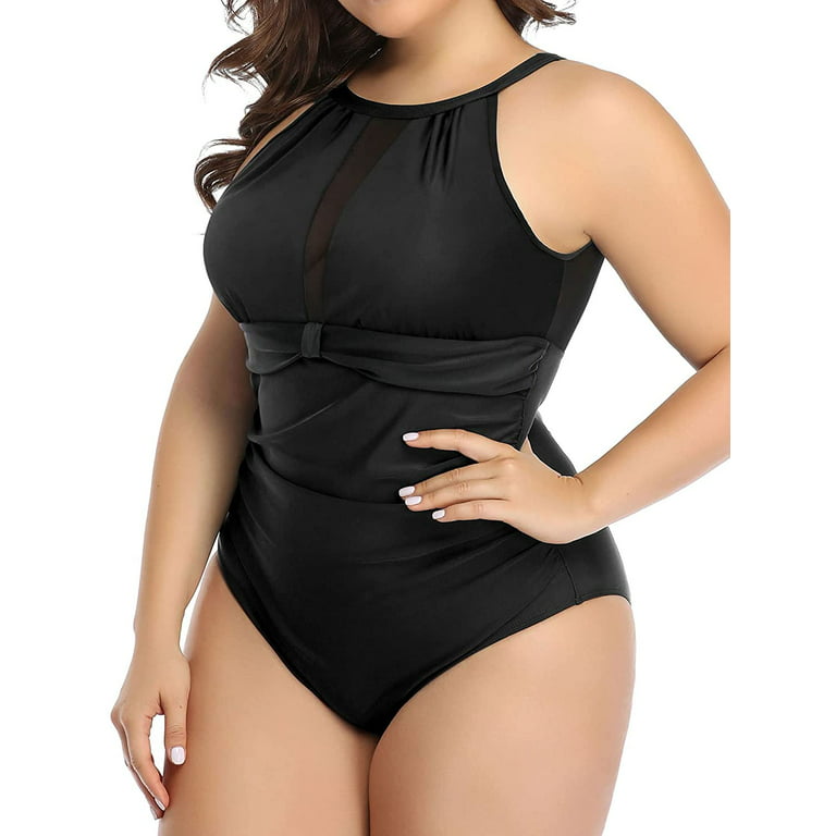 Ruched Plus Size Swimwear for Women Curvy Sizing One Piece Swimsuit with  Tummy Control,Waist Cutout Round Neck High Waisted Bathing Suits Sexy Lace  up Monokini Swimwear XL-4XL 