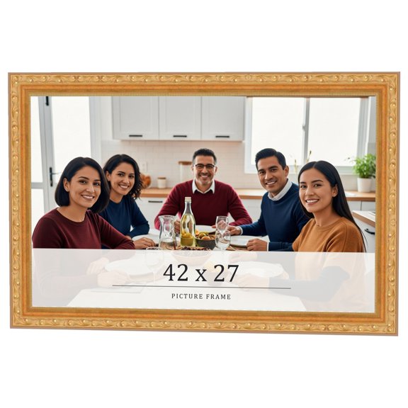 42x27 Frame Gold Solid Wood Picture Frame Width 1.125 Inches | Interior Frame Depth 0.375 Inches |