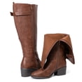 thumbnail image 3 of Love Steetly Women's Extra Wide Calf Knee High Boots, Vintage Faux Leather Double Buckle Block Heel Boots., 3 of 8