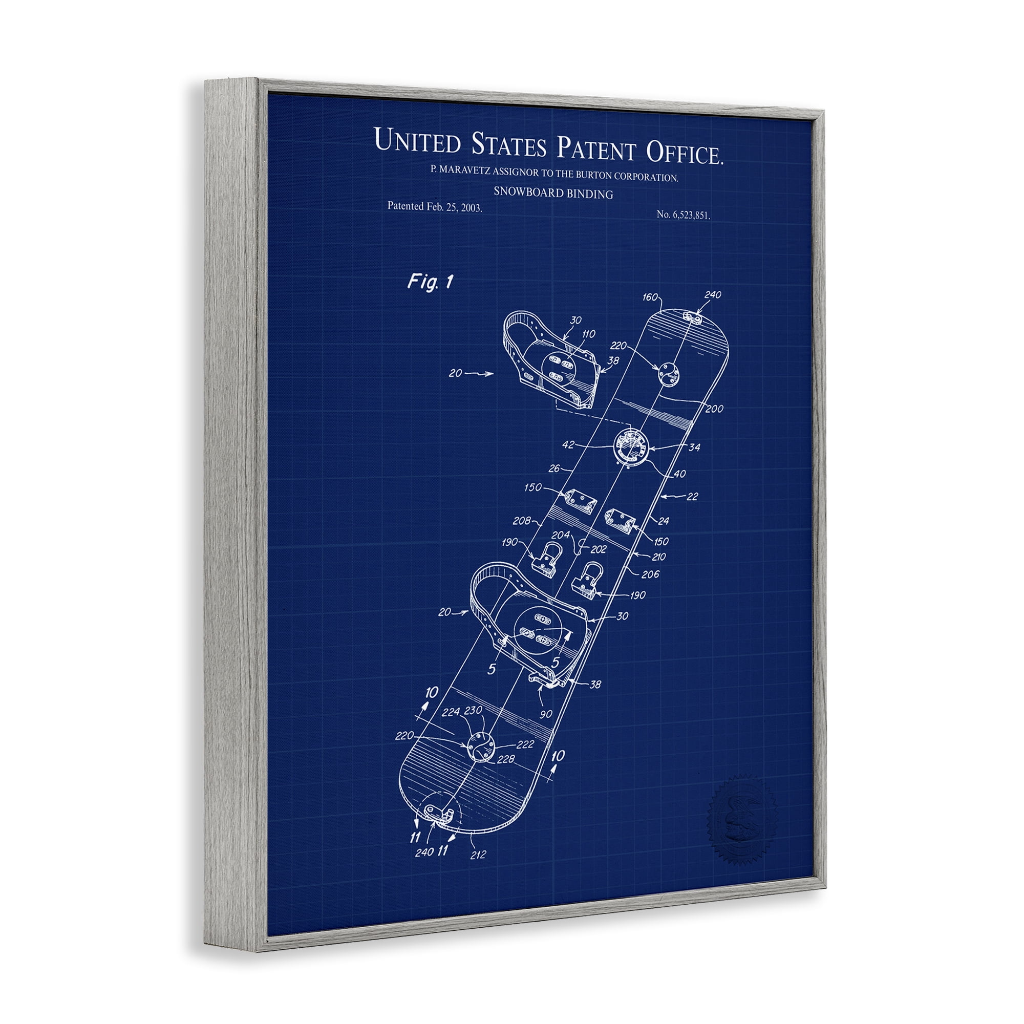 Stupell Industries Snowboard Binding Blueprint Transportation Painting Gray Framed Art Print Wall Art, 16 x 20