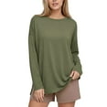 thumbnail image 6 of Women's Oversized Long Sleeve Workout Tshirts with Side Slit Fall Fashion Gym Casual Basic Tops Style Loose Tees for Daily Fitness | CSEONE,Army Green L, 6 of 9