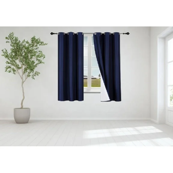 Gorgeous Home Linen 1 Set navy Blue Blackout Panel Window Grommet Curtain Foam Lined 35" Wide X 63" Long each pc