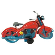Old Fashioned Collectible Motorcycle Tin Toy - 9" - Red and Blue