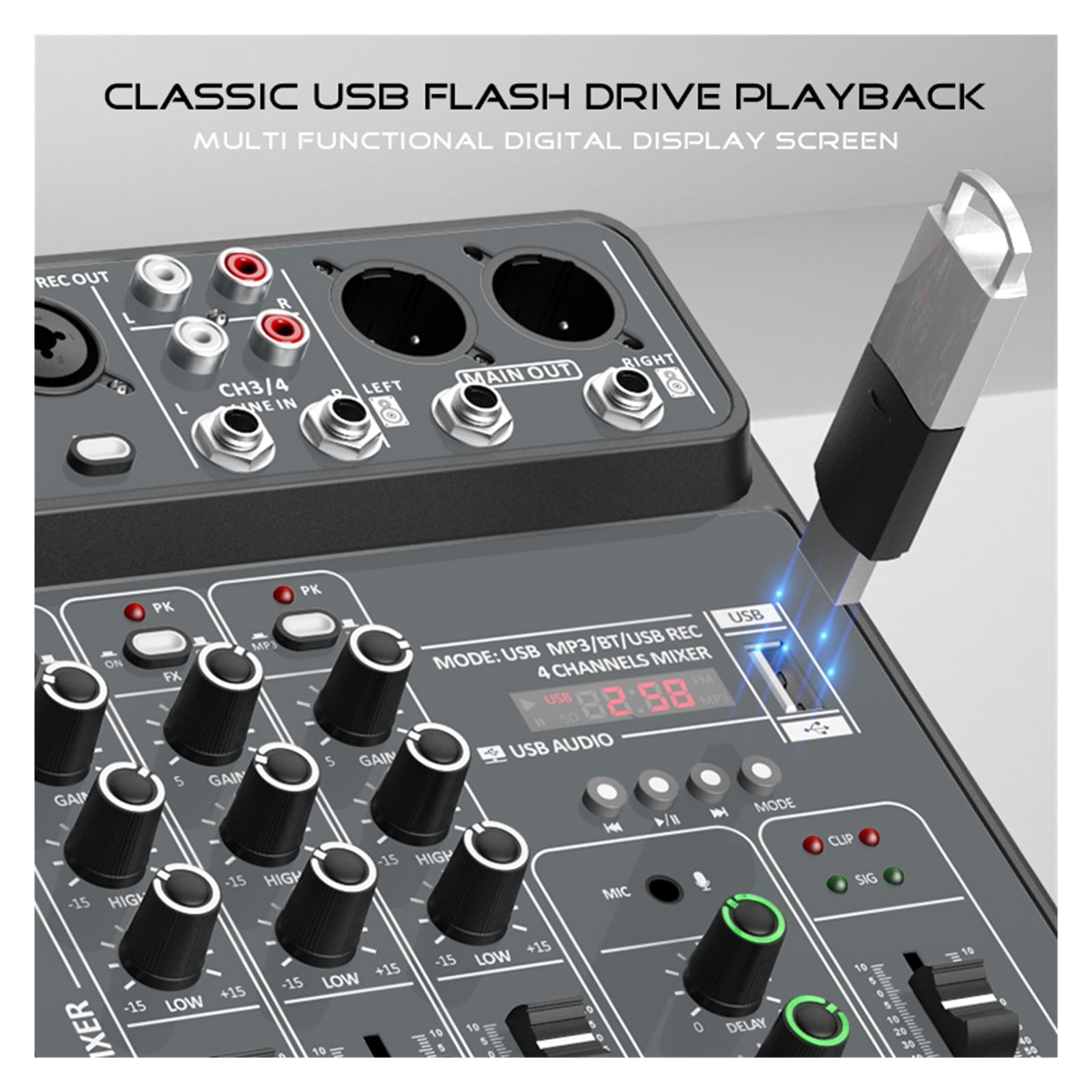 Mixer 4 channel Dj Mixing Console Met Bluetooth 48V Phantom Power Monitor Systeem Usb Mixer ,Easy to Operate