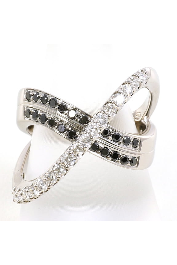 Pre-Owned K10 10K WG White Gold Ring with Diamond and Black Diamond, Certificate of...