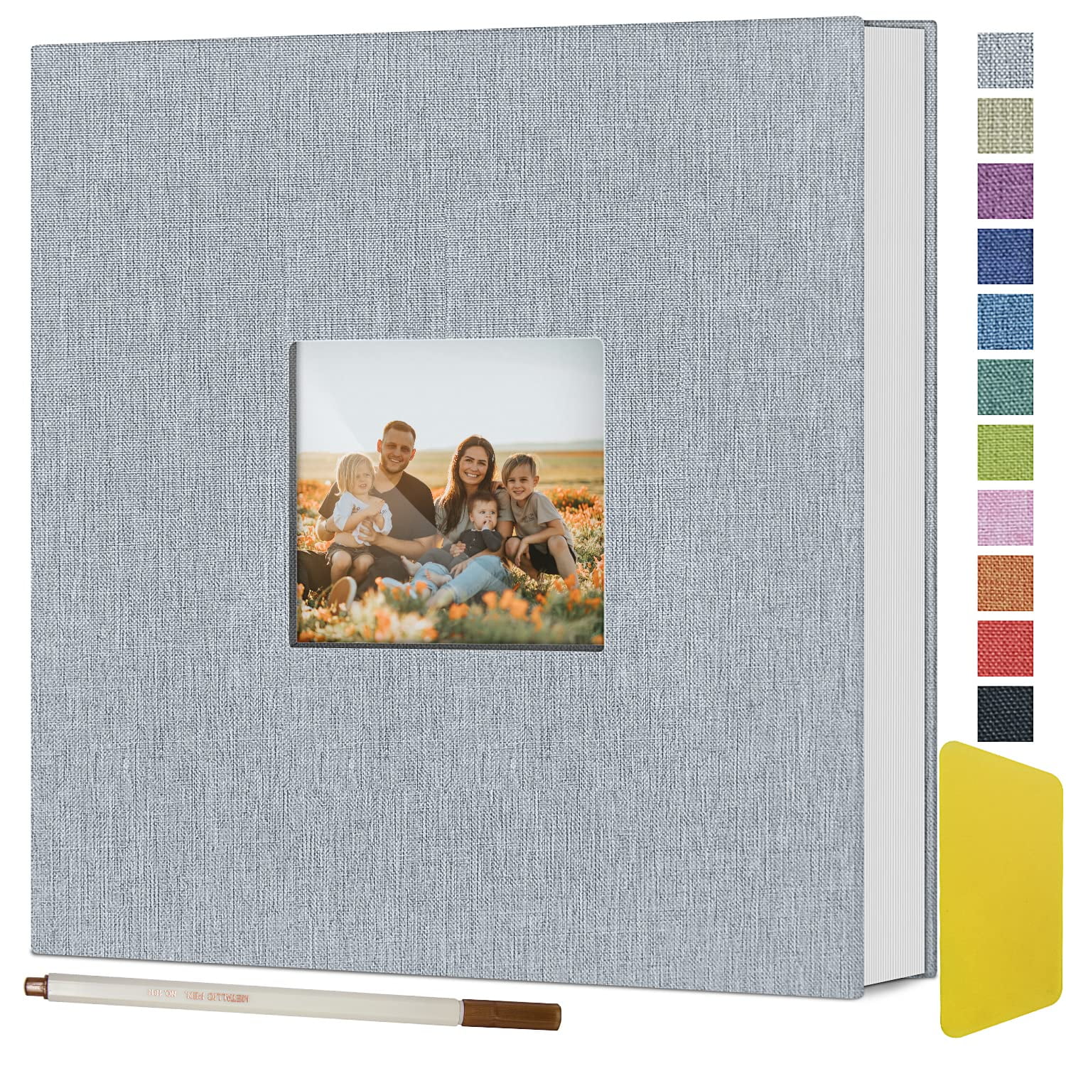 Photo Album Self Adhesive Pages with Scraper & 6 Pen, Scrapbook Album 60  Pages, Scrap Book Photo Albums Kit, Memory Book for Pictures and Notes for