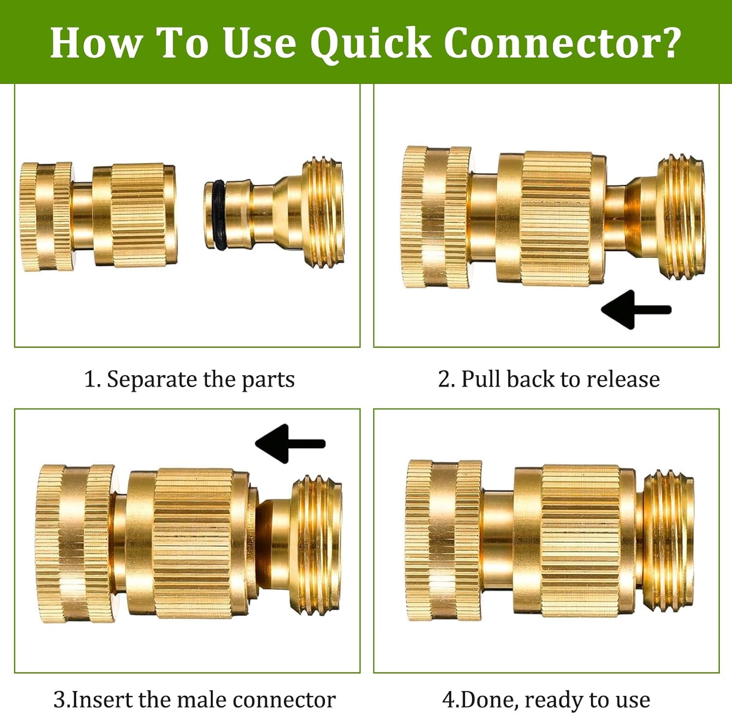 HRTGFD-Garden Hose Quick Connector for Indoor-Outdoor: Solid No-Leak 3/4 inch GHT Brass Adapters - Lasting Home yard for years - Easy Connecting Water Hose(2 Sets)