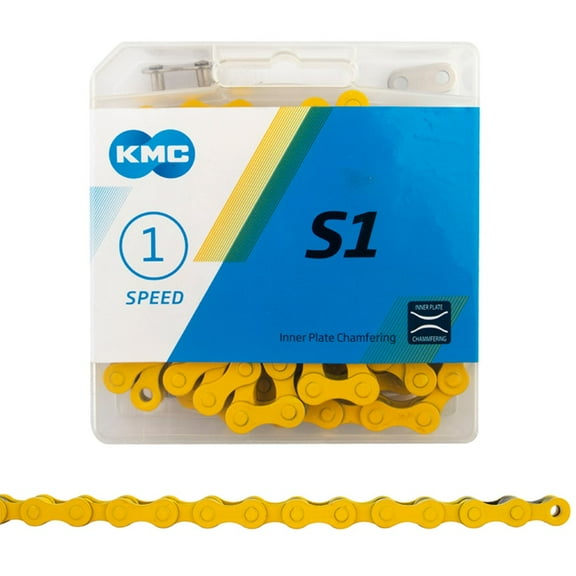 KMC S1 Chain Single Speed 1/2" x 1/8" 112 Links Yellow Anti-Drop Design