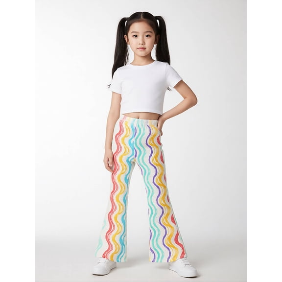 Girls Flare Pants, AI Digital Print Bell Bottoms,All-Season Sizes 3-13Y