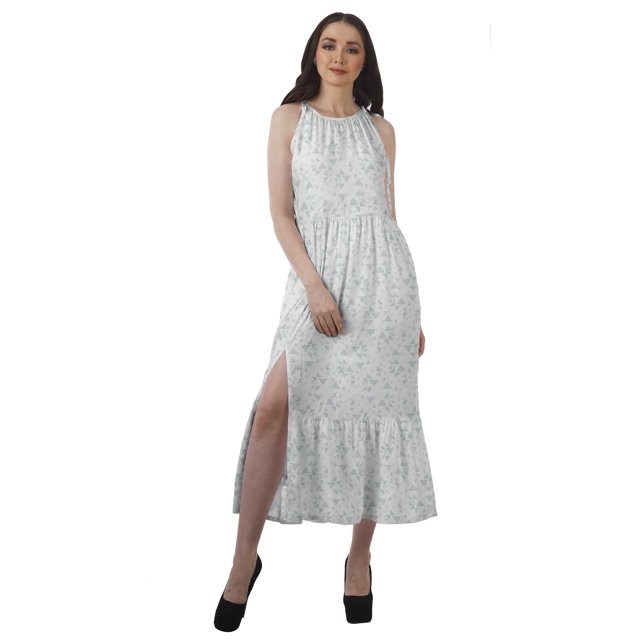 Moomaya Robe Imprimée Femme Fête Mariage Tenue de Soirée Col Halter Rayonne Robe Maxi