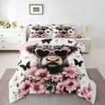thumbnail image 3 of Homewish Rustic Highland Bull Queen Comforter Set for Teen, Farmhouse Pink Groovy Floral Bedding Sets, Butterfly Animal Reversible Bedding Comforter Set, Microfiber Bedroom Decor, 3 Pieces, 3 of 8