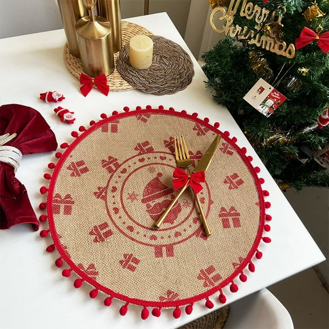 ABPWLY Table Place Mats Christmas Snowflake Round Placemat Heat Resistant Table Mat Dining Table Insulation Woven Nylon Reusable Kitchen Restaurant Family Gathering Festival Decor 1Pc 14.9in