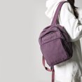 thumbnail image 6 of Canvas Square Backpack, Mini Casual Backpack, Solid Color Schoolbag for College Work Travel, Purple, 6 of 10