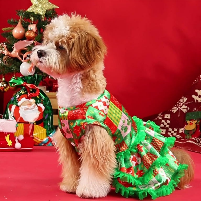 Christmas Dog Costume Dress, Plaid Christmas Print Funny Dog Holiday  Outfit, Doggy Puppy Dresses Clothes for Small Dogs Girl, Pet Apparel,  Green, Red, ...