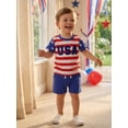 thumbnail image 6 of Cenuakty Toddler Baby Boy 4th of July Outfit Striped Star Short Sleeve T-Shirts and Solid Shorts 2 Piece Waffle Clothing Set, 6 of 9