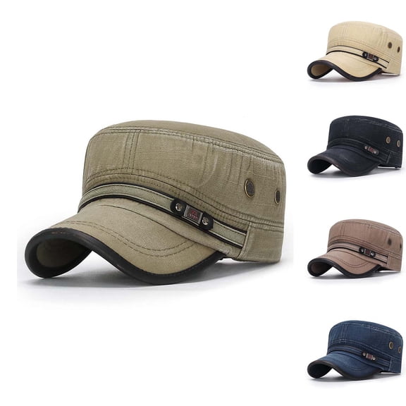 Lumistal Cadet Army Caps Unisex Cadet Cap Washed Cotton Vintage Corps Hat Military Style Adjustable Flat Top Cap Unisex Basic Flat Top Hat Brown A