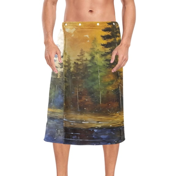 Ryvnso Men's Adjustable Shower Wrap Forest Landscape Bath Towels with Snap Closure 28 x 60 inch