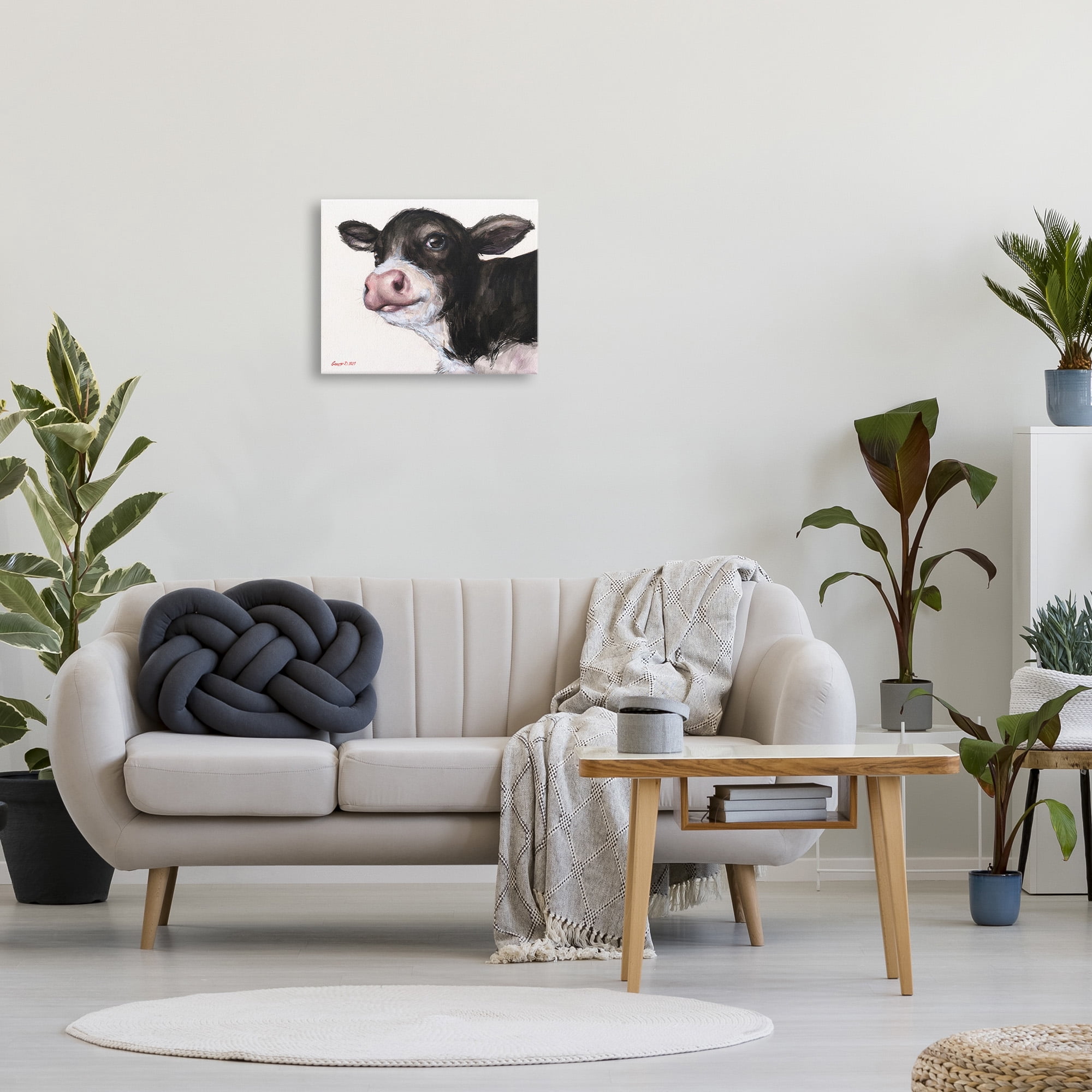 Stupell Industries Cow Calf Minimal Painting Animals & Insects Painting Gallery Wrapped Canvas Art Print Wall Art, 20 x 16