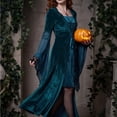 thumbnail image 5 of Witch Cosplay, Witch Costume, Witch Outfit, Witch Roleplay, Witch Cos, Women Renaissance Lace-Up Vintage Hooded Dress Medieval Witch Dress Cosplay Costume, Dark Blue L, 5 of 6
