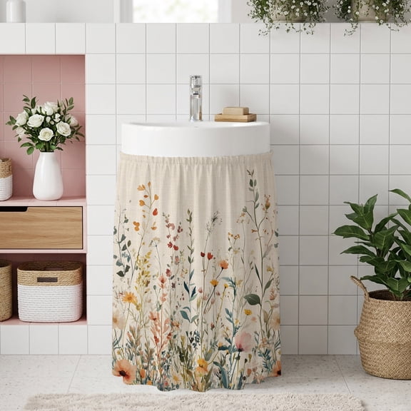 Vintage Botanical Small Cabinet Curtain 11''x13'', Spring Floral Summer Botanical Rustic Bathroom Sink Skirt for Kitchen Vanity Pedestal, Laundry Privacy Drape Waterproof Dishwasher Curtains