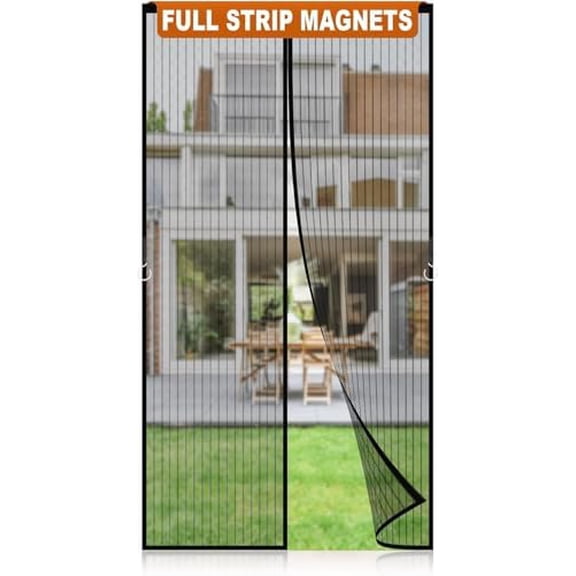 Magnetic Screen Door Mesh, Easy Install, Heavy Duty Fiberglass,Self Sealing Door Screen for Single Door Size 31 x 78 Inch, Screen Door Size 32 x 82 Inch - Black