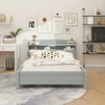 thumbnail image 3 of Full Pine Wood Bed with Bookcase Headboard ,LED Motion Sensor Light, Bed Guardrails,Grey, 3 of 12