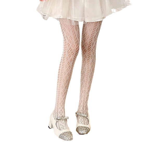 Yokua Sweet JK Hollowed Lace Tights Rhombus Geometric Patterned Pantyhose for Women