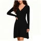 thumbnail image 2 of mfyjkho Vestidos para mujer, Vestido de manga larga con escote en V y canalé cepillado de color liso para mujer Vestidos festivos para mujer s, 2 of 5
