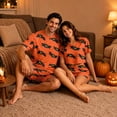 thumbnail image 5 of Halloween Sleepwear, Halloween Couple Matching Pajamas Set, Orange Red Bat Short Sleeve Loungewear, Crop Top & Shorts Sleepwear, Soft Cozy Spooky Season Holiday Nightwear for Summer Home Wear, L, 5 of 6