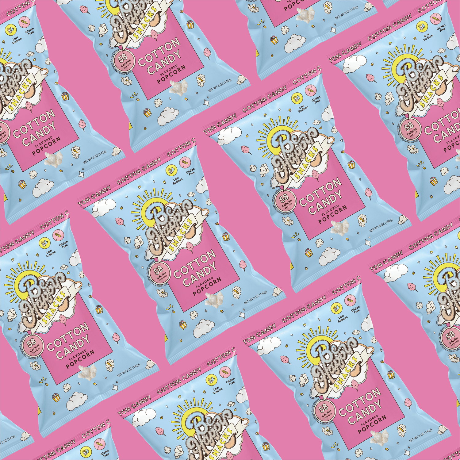 (3 pack) Be Happy Snacks D'Amelio Cotton Candy Popcorn, Gluten-Free, 5 oz