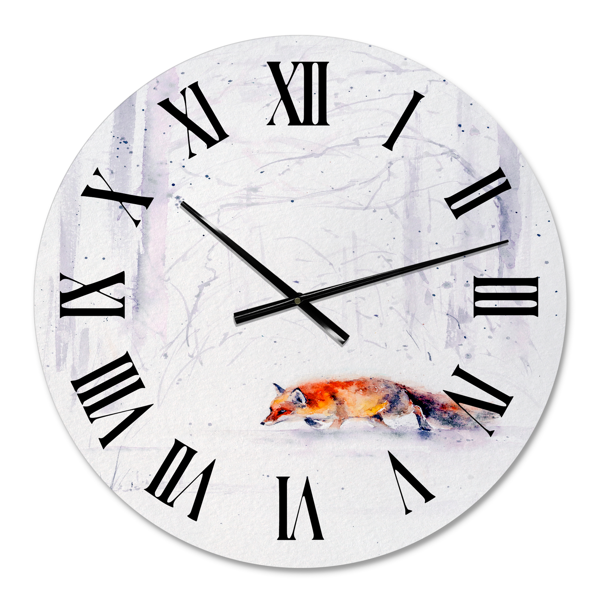Designart 'Red Fox Running In White Snow Ii' Farmhouse Wall Clock