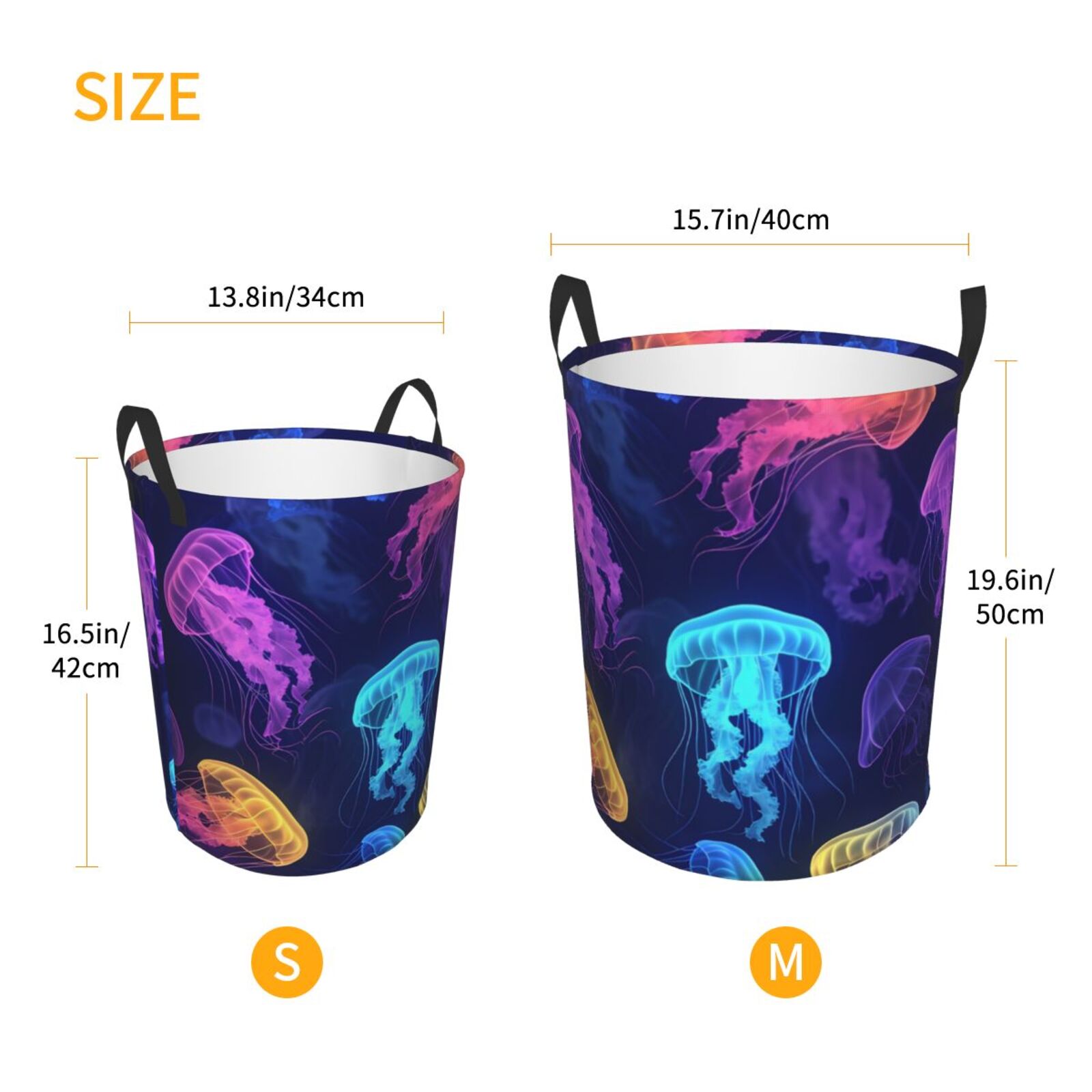 Large Laundry Basket with Handles - Neon Jellyfish Pattern Kids Baby Dirty Clothes Laundry Hamper for Bedroom Aesthetic