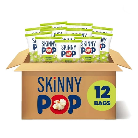 SkinnyPop Popcorn, Original, Whole Grain, MDA05 Dairy-Free Snack, 1oz Bags (12ct)