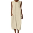 thumbnail image 3 of Feancey Linen Sundresses for Women Crew Neck Sleeveless Kaftan Dress Lightweight Gauze Beach Vacation Dresses Summer Casual Maxi Tank Dress with Pocket Beige XXL, 3 of 10