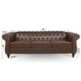 thumbnail image 3 of 84"Rolled Arm Chesterfield Sofa Couch, Modern 3 Seater Sofa Couch, Luxious Leather Couch with Thicken Seat Cushions and Button Tufted Back, Chesterfield Couch with Nailhead Trim, Dark Brown+PU, 3 of 7