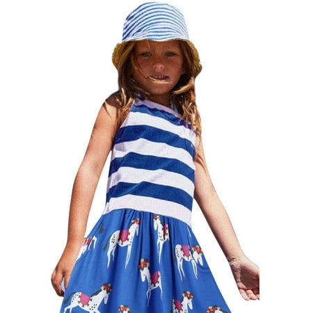 

LBECLEY Dress A Line Toddler Striped Print Dress Cartoon Casual Princess Baby Girls Clothes Kids Girls Dress&Skirt Girls Size 12 Sweater Dress Blue 6T
