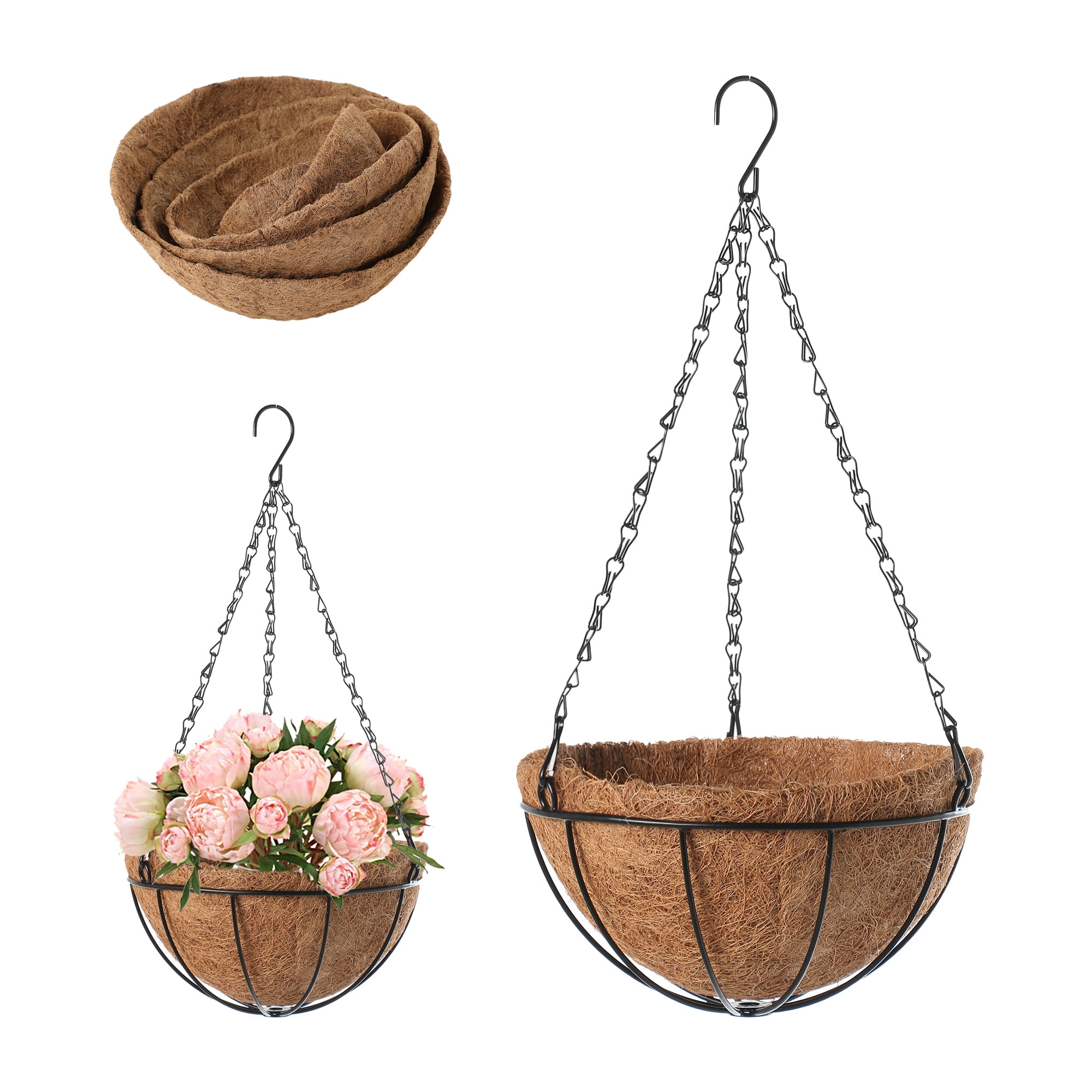 Hanging Planter Basket with Coconut Liner Indoor Outdoor Flower Pots Hanger 12" 