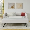 thumbnail image 2 of Twin Size Daybed with Trundle, Upholstered Sofa Bed with Vertical Stripes Linen Fabric for Bedroom Living Room Guest Room, Beige, 2 of 10