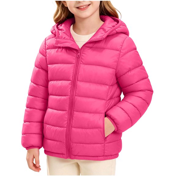 RYRJJ Kids Girl Boy Winter Hooded Puffer Jackets Lightweight Full Zip Warm Quilted Coats Long Sleeve Padded Outerwear with Pockets