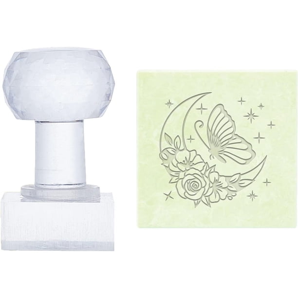 Sellos de jabón de mariposa, sello de jabón hecho a mano con mango, sello de jabón de flor de luna, sello de cera de sellado transparente con mango